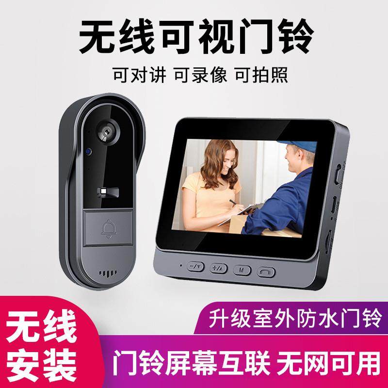 2024新无线可视门铃家用监控带显示屏门口对讲视频无需WiFi摄像头