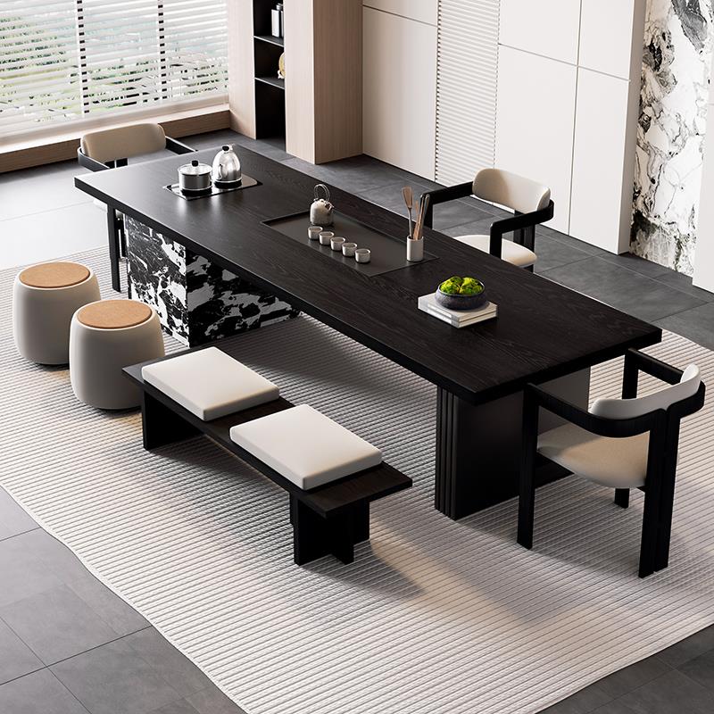 实木茶桌岛台一体式泡茶桌椅组合意式轻奢高级感现代简约茶台新款