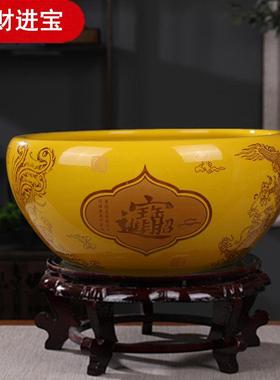 景德镇陶瓷聚宝盆黄色水仙盆水浅花盆鱼缸硬币收纳笔洗家用烟灰缸