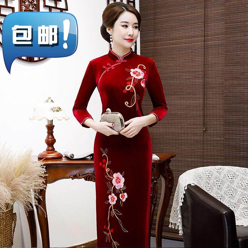 2019丝绒长款旗袍2019新款春季走秀演出绣花礼服大码i日常妈妈装|ruв категории Женская одежда, Cвадебные платья, ципао - от Buy2taobao.com для оказания профессиональной услуги покупки агента Taobao