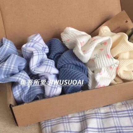 Brandy少女~加州BM蓝白格子大肠发圈IU发绳可爱韩国发饰网红JK