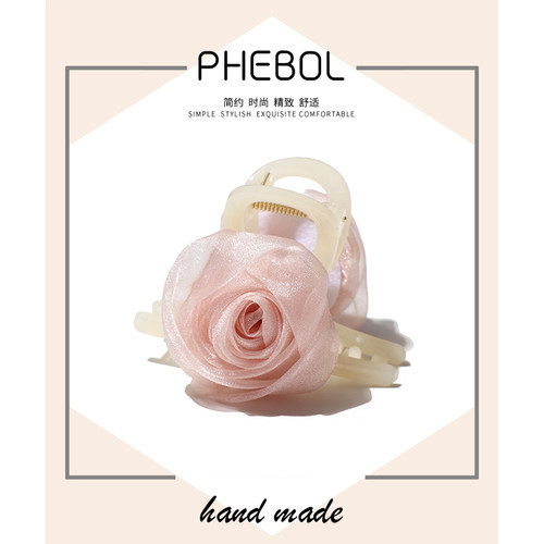 中号玫瑰花朵抓夹气质高级感发夹后脑勺马尾鲨鱼夹简约百搭发卡子