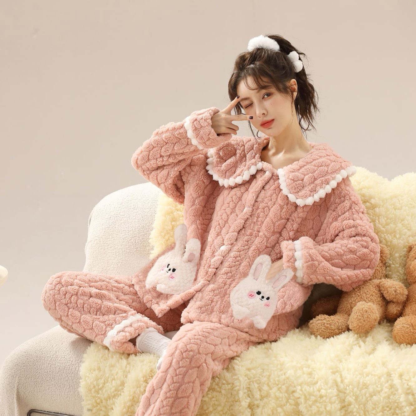 2024年新款睡衣女可爱加绒加厚冬季珊瑚绒保暖家居服甜美冬天套装