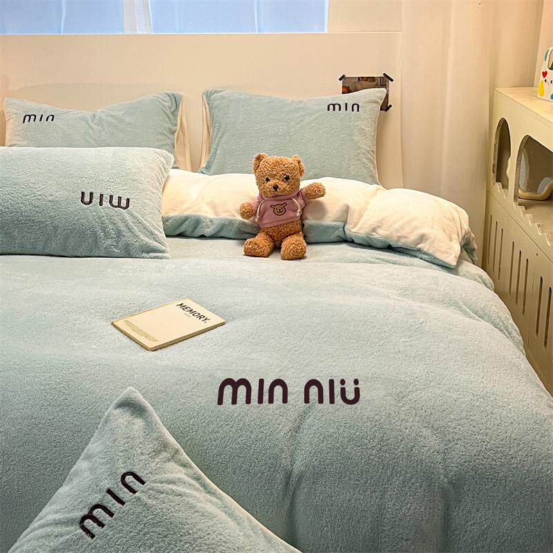 牛奶绒床上四件套加厚珊瑚绒双面加绒被套法兰绒床单三件套冬天款