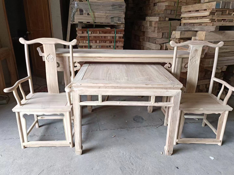 新中式中堂六件套白茬北榆木条案全实木供台简约现代玄关台端景台