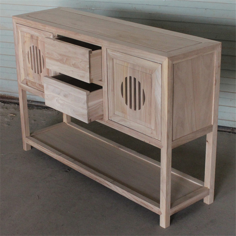 新中式风榆木边几白坯收纳茶水柜