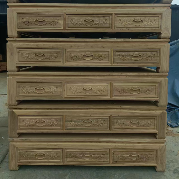 老榆木三抽屉罗汉床全实木罗汉塌