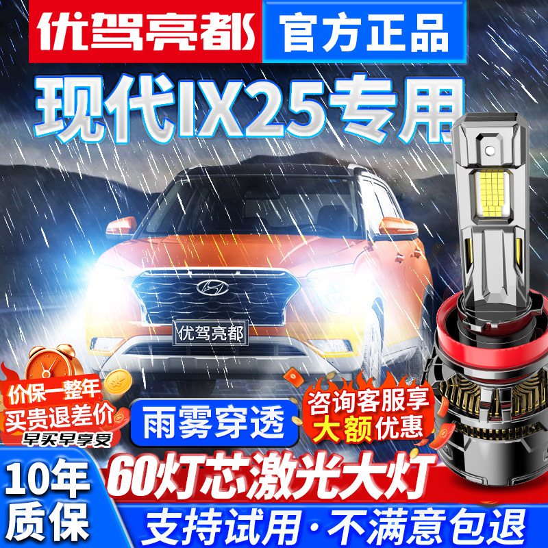 15-16-17-20款北京现代ix25汽车激光led前大灯车灯雾灯超亮灯泡