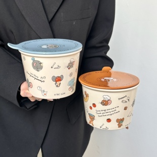 猫和老鼠陶瓷碗可爱卡通带盖泡面碗学生宿舍大容量泡面嗦粉专用碗