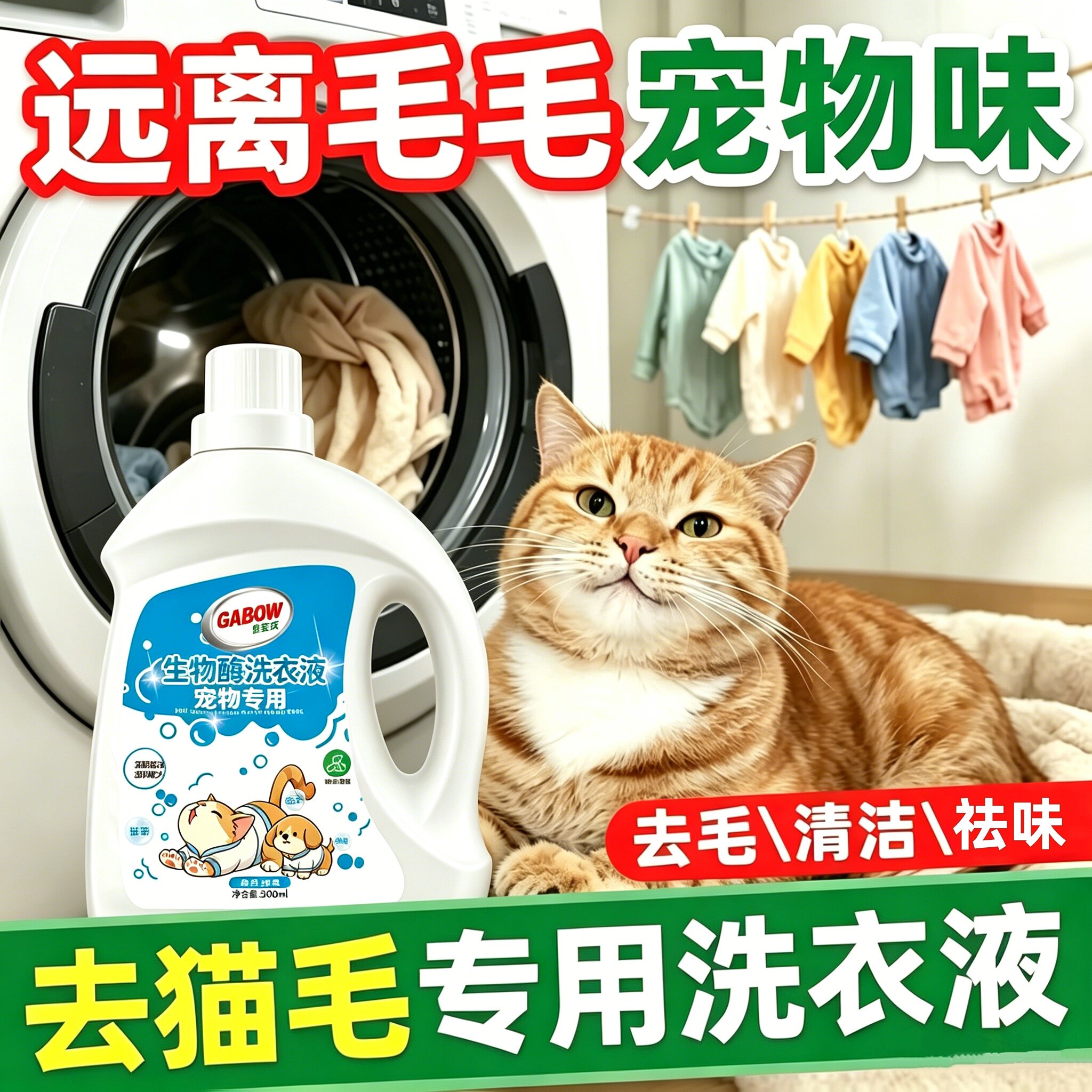 宠物专用洗衣液去污除味留香猫狗衣物洗护防粘毛清洁柔顺洗涤剂