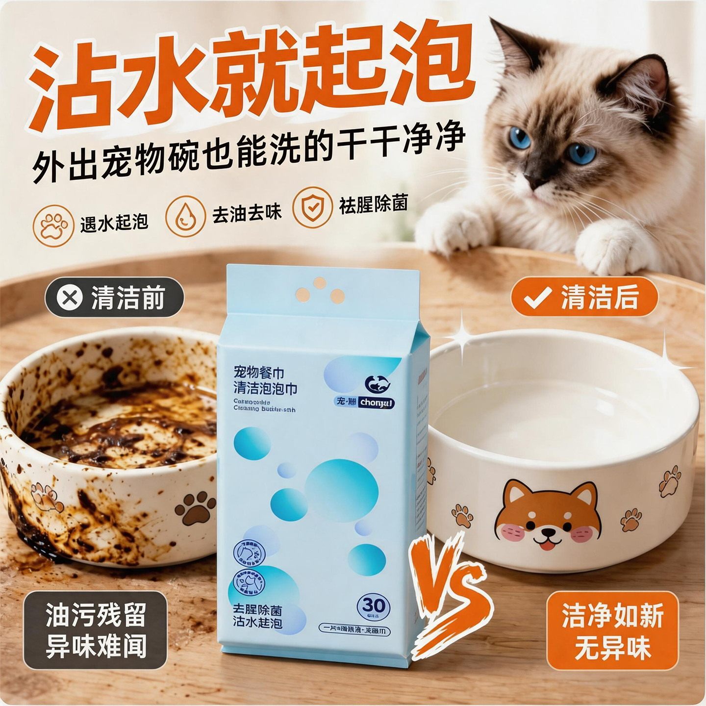 宠物餐具清洁泡泡洗碗巾狗狗猫咪食盆餐具碗自带洗洁精清洁洗碗巾