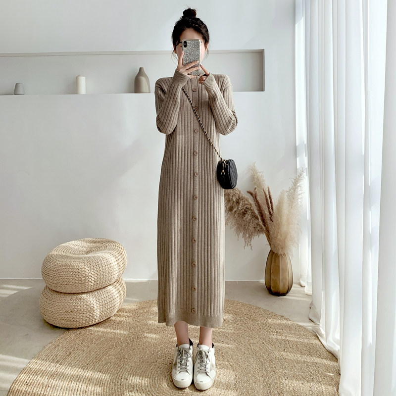 针织洋装女秋冬装2025年新款修身显瘦中长版内搭打底毛衣裙子女