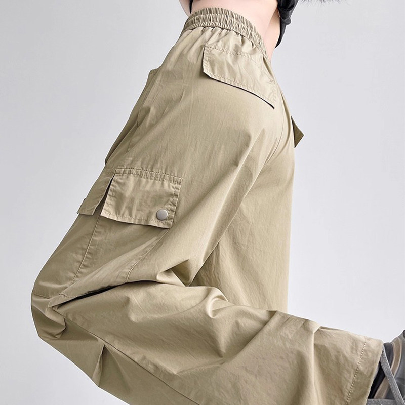 卡其色工装裤女夏薄款2025新款高级感阔腿登山裤爵士舞速干 干运