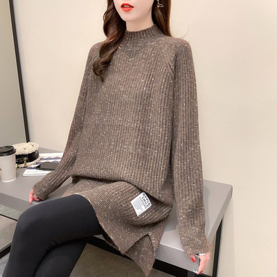 半高领中长款毛衣女外穿秋冬2025年新款百搭宽松针织打底衫女上衣