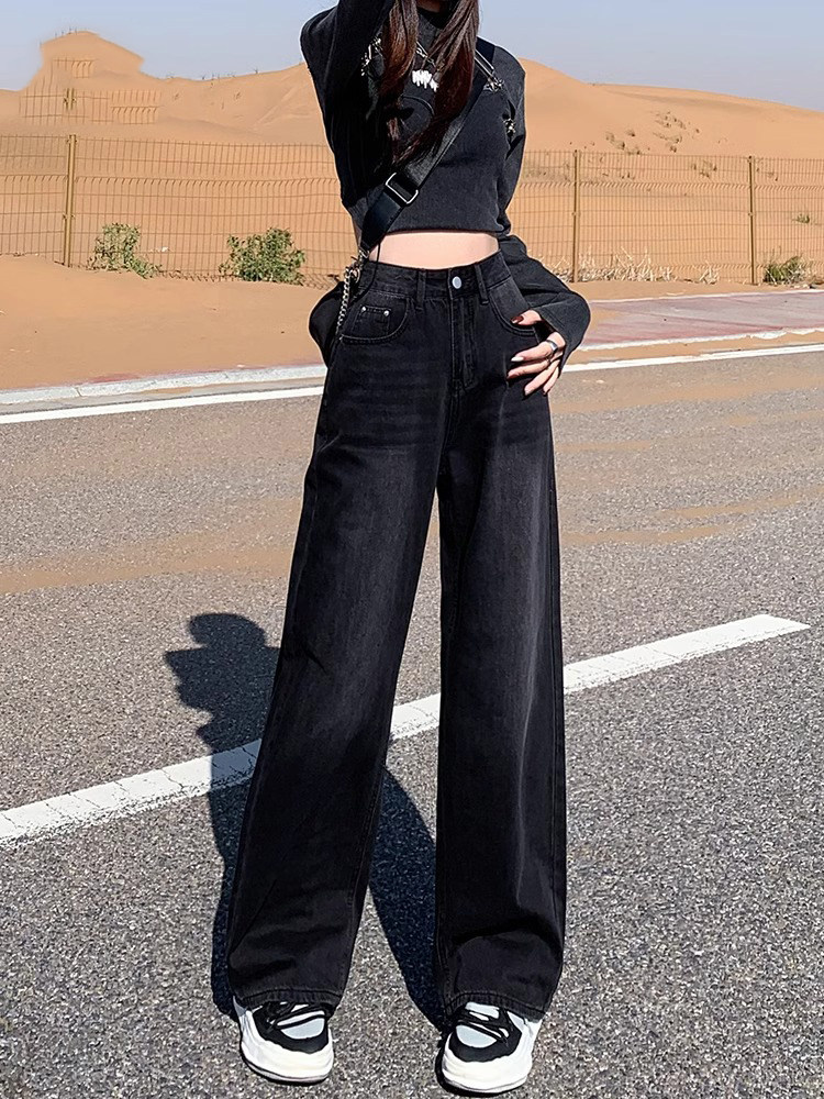黑灰窄版阔腿牛仔裤女春秋薄款2025新款高腰宽松直筒拖地裤子女潮,女装/女士精品,牛仔裤,淘宝优惠券,粉丝福利购,淘宝优惠卷