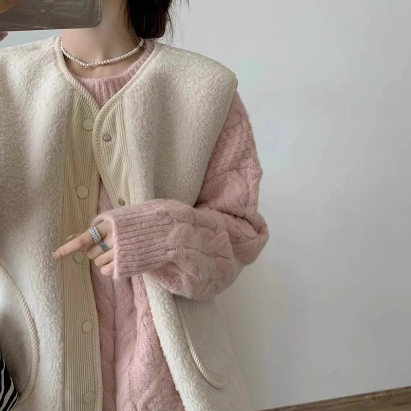 彷羊羔毛灯芯绒双面马甲女秋冬2025新款厚实百搭正反两穿坎肩外套