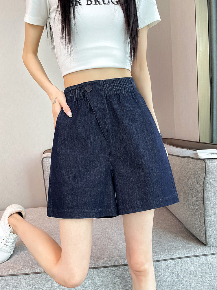 丹宁松紧腰牛仔短裤女夏季季2026新款高腰宽松显瘦a字阔腿热裤子