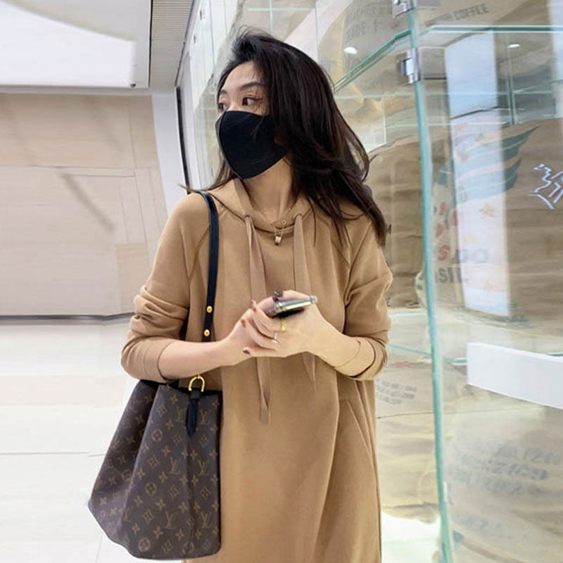 连帽卫衣连衣裙女春秋2026新款气质时尚宽松显瘦中长款打底裙子女