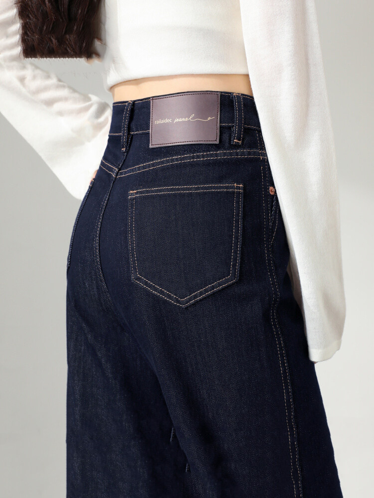 丹宁蓝直筒牛仔裤女春秋季2025新款高腰宽松垂感小个子窄版阔腿裤