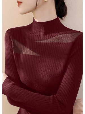 安哥拉红半高领针织衫女春秋2025新款装修身毛衣内搭打底衫上衣女