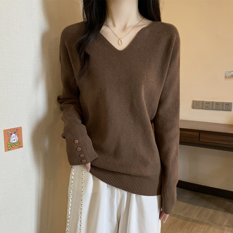 打底针织衫女内搭春秋冬2025年新款大码女装韩版百搭v领毛衣上衣