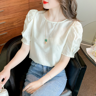 冰丝衬衫女短袖2024年新款夏季泡泡袖t恤气质时尚洋气雪纺上衣女