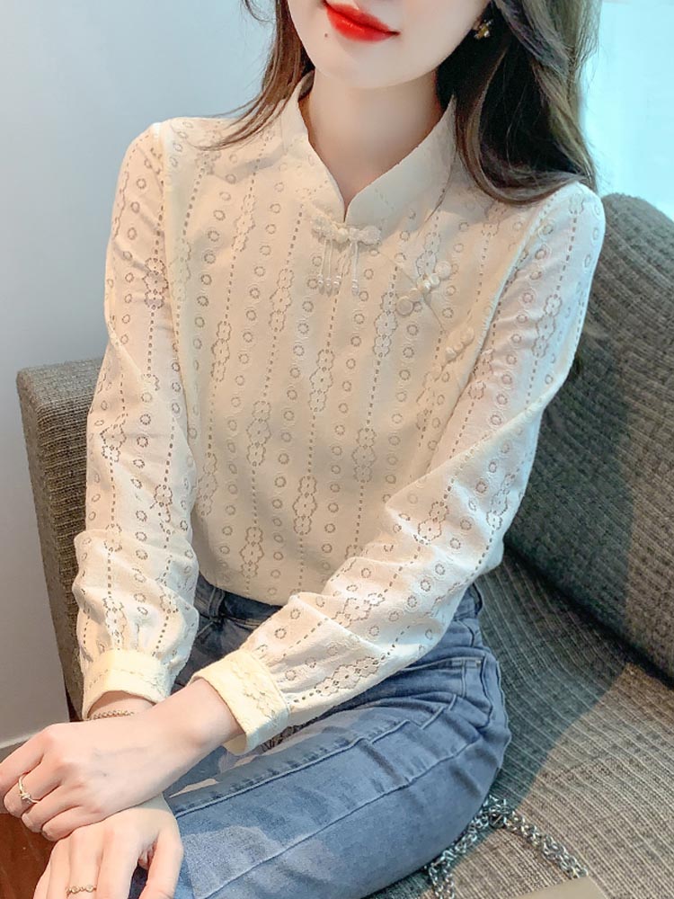 蕾丝打底衫女内搭春秋季2025新款韩版时尚百搭洋气小衫盘扣上衣女