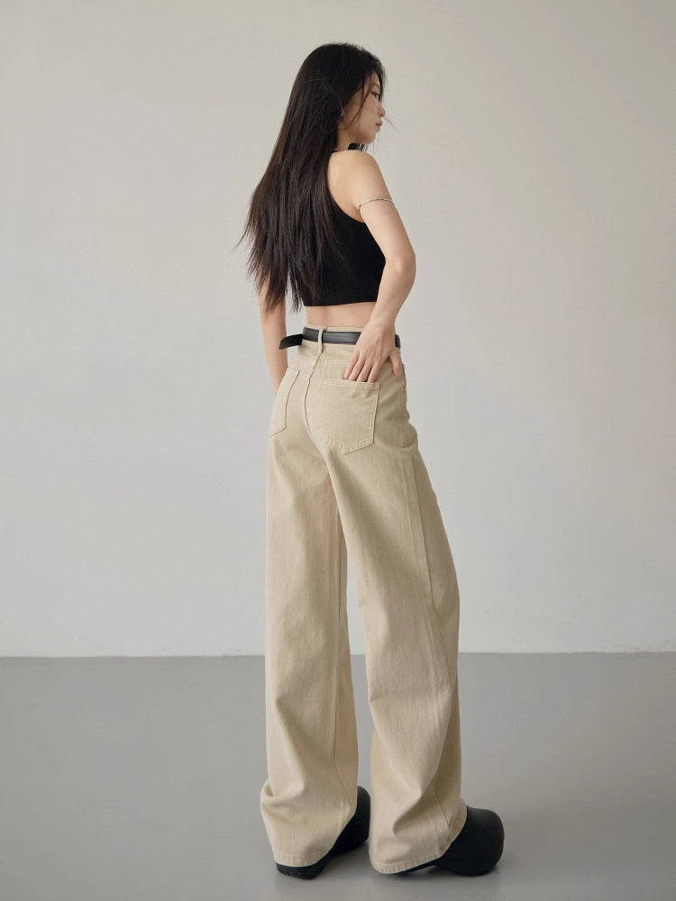 卡其窄版阔腿牛仔裤女春秋季2025新款高腰显瘦宽松直筒拖地裤子女,女装/女士精品,牛仔裤,淘宝优惠券,粉丝福利购,淘宝优惠卷