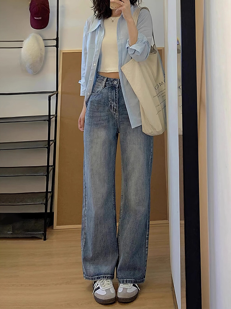 阔腿牛仔裤女春秋2025新款高腰显瘦小个子大码胖mm时尚宽松直筒裤