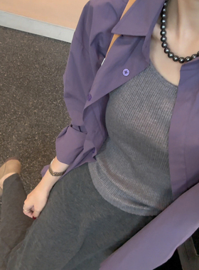 长袖紫色衬衫外套女春秋2025新款时尚休闲宽松高级感法式气质上衣