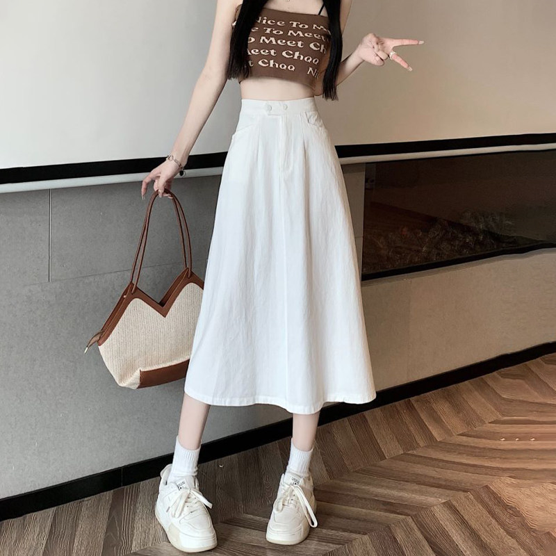 白色牛仔半身裙女夏季2026新款高腰显瘦韩版百搭中长版时尚A字裙