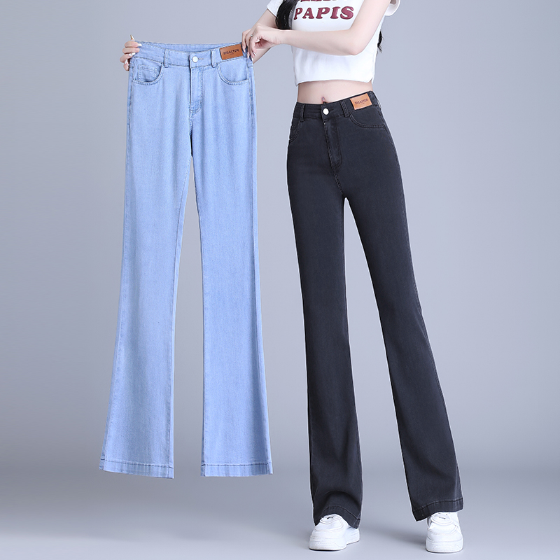 天丝牛仔裤女高腰垂感夏季2025年新款韩版修身显瘦冰丝薄款微喇裤