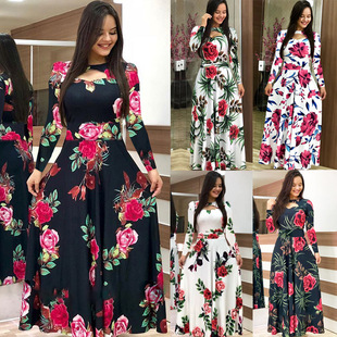 print Digital sleeve 印花长裙 full skirted dress Long