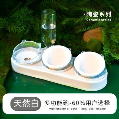 Ceramic Cat Dog Bowl Dish with Wood Stand No Spill Pet Food