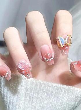 24pcs Wearable Pink Press On Fake Nails Tips With Glue fals