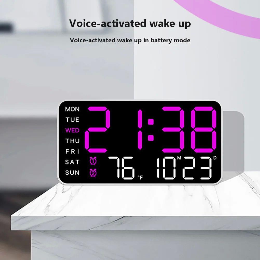 LED Screen Digital Wall Clocks 12/24H Table Clock with Adjus