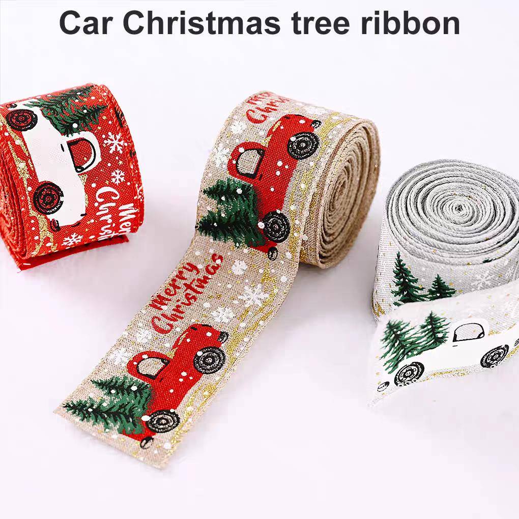 Christmas Ribbon Printed Burlap Ribbons For Gift Wrapping