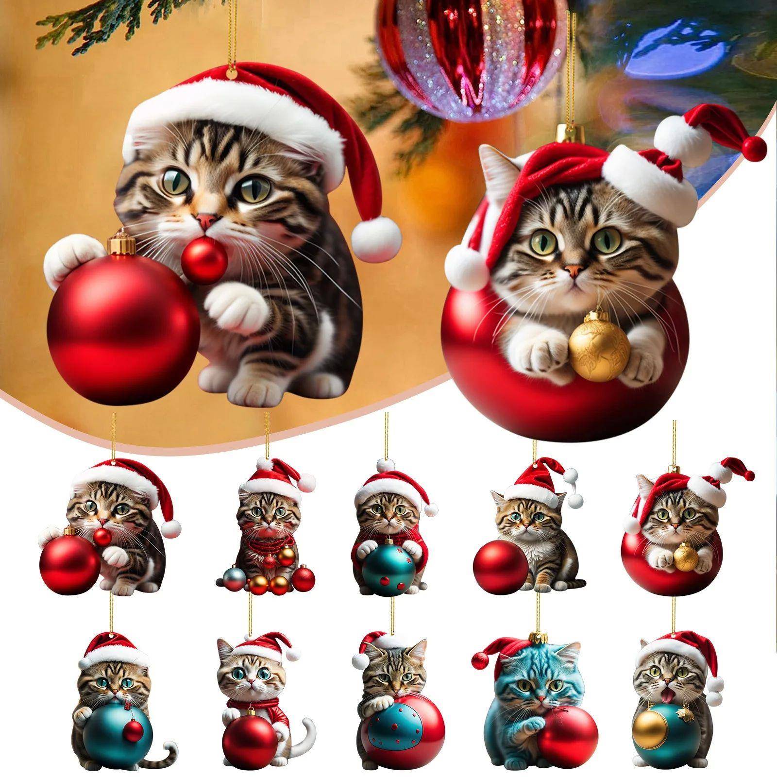 2d Acrylic Funny Cute Plump Cat Holding Christmas Ball Chris