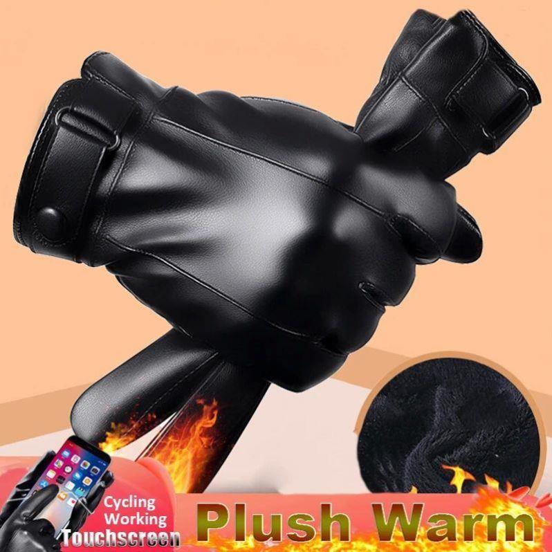 Winter Touchscreen PU Leather Gloves Men Women Keep Warm Plu