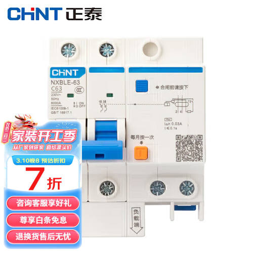 正泰NXBLE-632P小型漏电保护断路器C型63A漏保空气开关C63