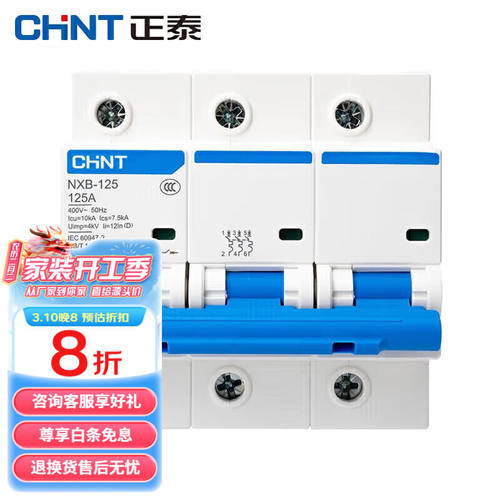 正泰（CHNT）NXB-125-3P-D125家用空气开关过载空气开关DZ47升级