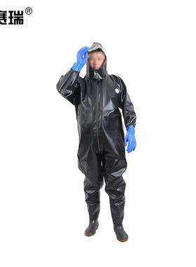安赛瑞全身连体下水裤防水服水库雨裤雨鞋防水衣41码/黑色300081