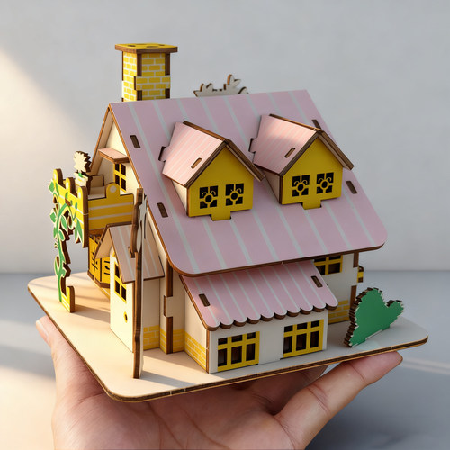 趣味3D木质别墅拼装模型