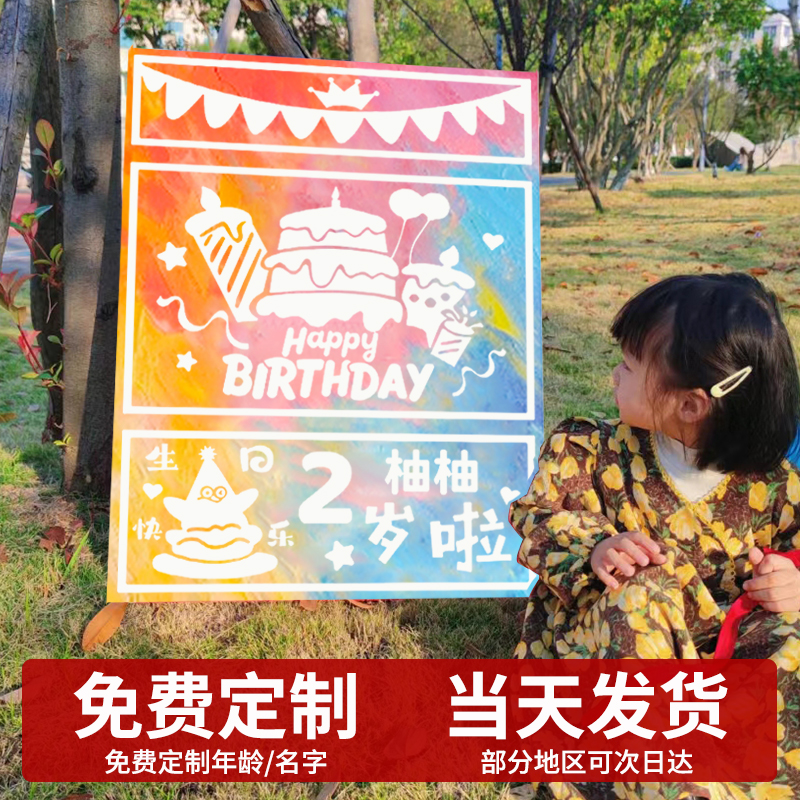 儿童生日涂鸦画板可撕2岁女童diy手工涂鸦套装5岁颜料填色画框3岁男孩4岁宝宝生日快乐定制礼物派对场景装饰