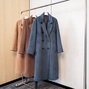 尔东新款高级感时尚大衣双排扣经典气质款宽松女中长款外套