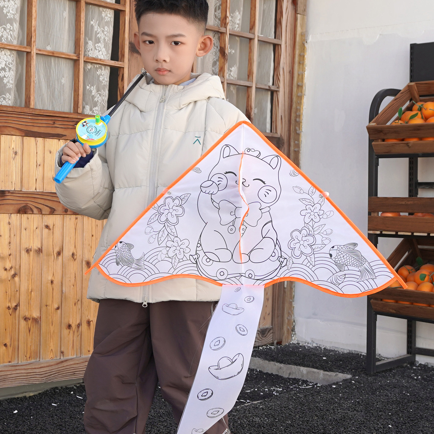 2026新儿童diy填色风筝带鱼竿微风易飞幼儿园教学活动材料包70cm图片