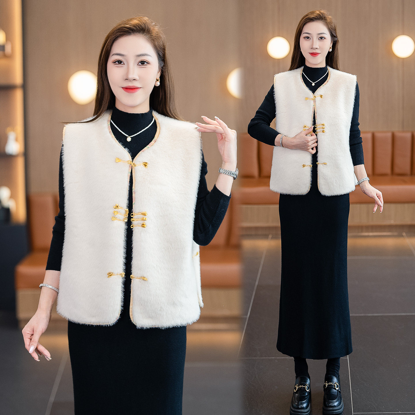 国风盘扣皮草马甲女士冬季新款加厚无袖双面穿外套设计感马夹上衣,女装/女士精品,马夹,淘宝优惠券,粉丝福利购,淘宝优惠卷