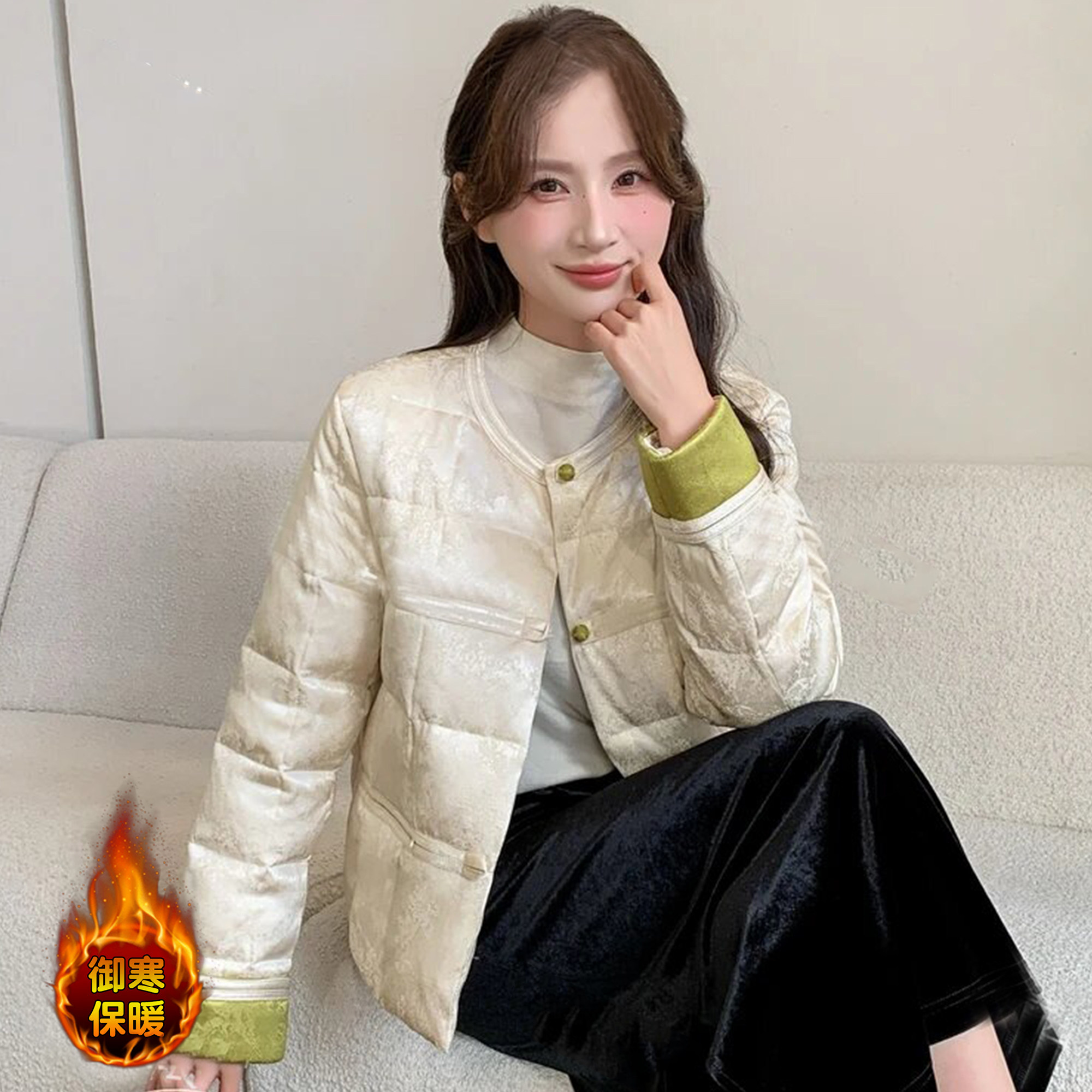 新中式国风设计感圆领棉衣女冬季新款时尚气质高级感提花棉服外套,女装/女士精品,棉衣/棉服,淘宝优惠券,粉丝福利购,淘宝优惠卷