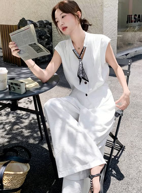 时尚套装女2026夏季新款高级感洋气显瘦百搭无袖衬衫阔腿裤两件套