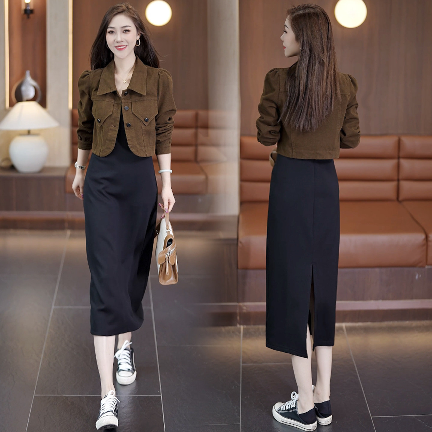 时尚洋气质套装裙女春季新款中长款吊带连衣裙短款牛仔外套两件套,女装/女士精品,时尚套装,淘宝优惠券,粉丝福利购,淘宝优惠卷